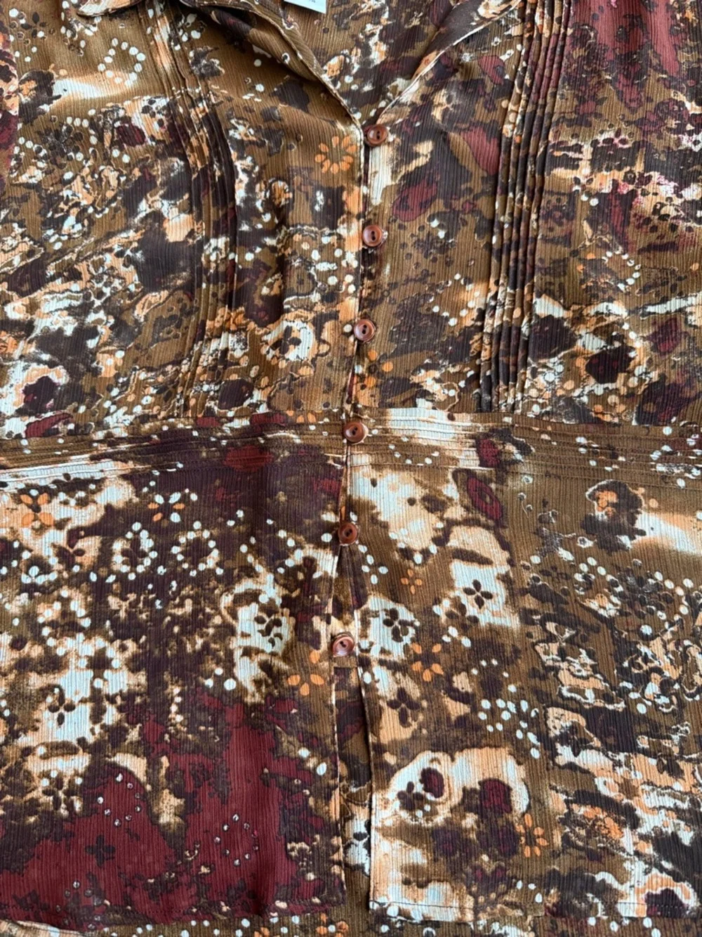 Brown and Tan Abstract Print Short Sleeve Blouse